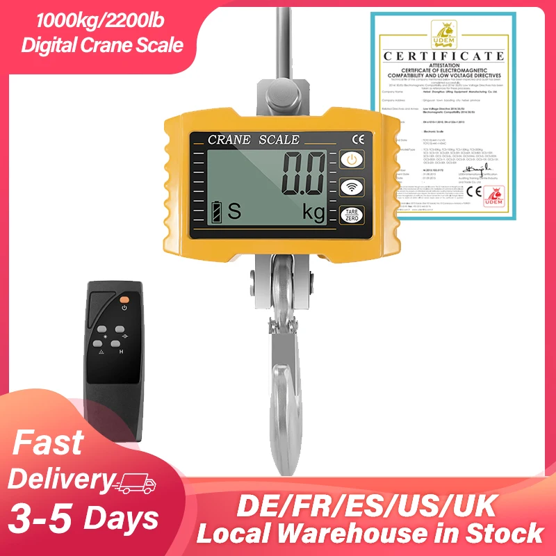 

Electronic Digital Crane Scale 1000kg/ 2200lbs High Precision Heavy Duty Industrial Hanging Scales Farm Hunting Weighing Scales