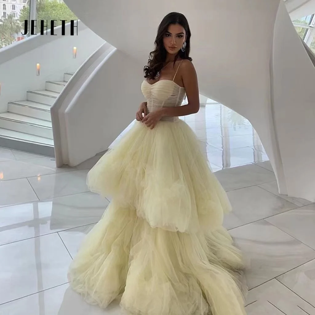 JEHETH Light Yellow Sweetheart Spaghetti Straps Prom Party Gowns Elegant Tiered Tulle Evening Formal Dresses 2023 Zipper Back
JEHETH Light Yellow Sweetheart Spaghetti Straps Prom Party Gowns Elegant Tiered Tulle Evening Formal Dresses 2023 Zipper Back