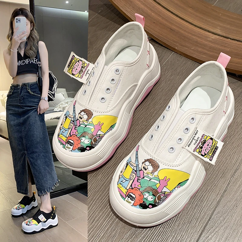 

New Arrival Fashion Lace-up Women Sneakers Women Casual Shoes Printed summer Women Shoes Cute Cat Shoesd