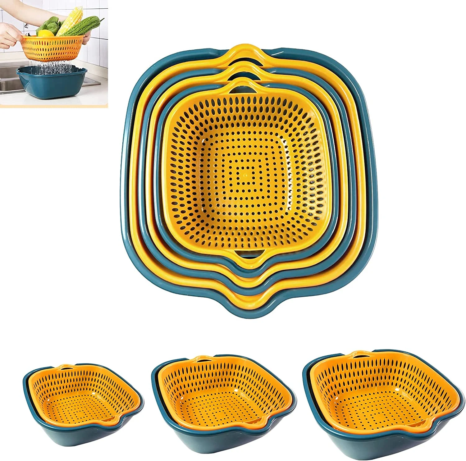 6 Pieces Bowl Strainers Set Plastic Kitchen Double Layered Drain Basket Bowl Washing Stackable Set Basket Used for Soak Wash
6 Pieces Bowl Strainers Set Plastic Kitchen Double Layered Drain Basket Bowl Washing Stackable Set Basket Used for Soak Wash