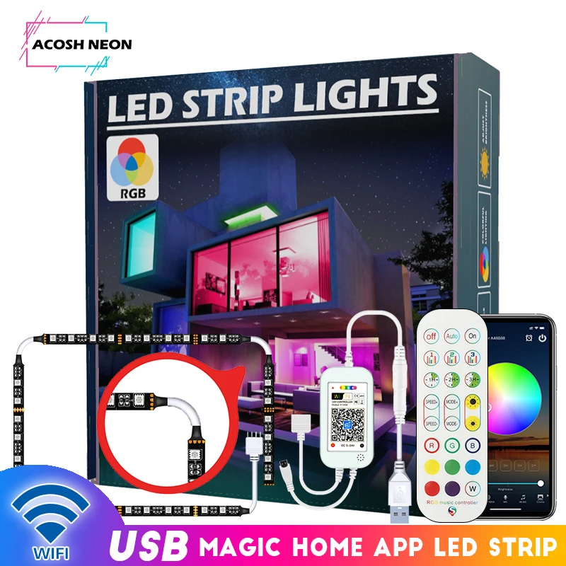 Wifi Rgb Led Strip Usb Power Led Strip Lighting Smart Music Sync Night Lights Work With Alexa For 32-75 Inch Tv Mirror Backlight
Wifi Rgb Led Strip Usb Power Led Strip Lighting Smart Music Sync Night Lights Work With Alexa For 32-75 Inch Tv Mirror Backlight