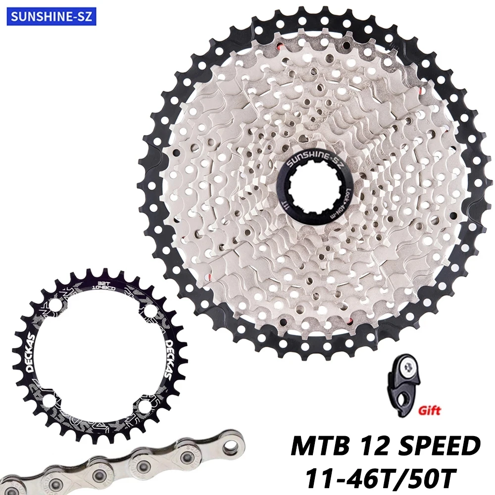 SUNSHINE MTB 12 Speed 11-46T 50T Cassette 12S Wide Ratio Freewheel 12V Chain Mountain Bike for K7 Eagle XX1 X01 X1 GX Bike Parts
SUNSHINE MTB 12 Speed 11-46T 50T Cassette 12S Wide Ratio Freewheel 12V Chain Mountain Bike for K7 Eagle XX1 X01 X1 GX Bike Parts