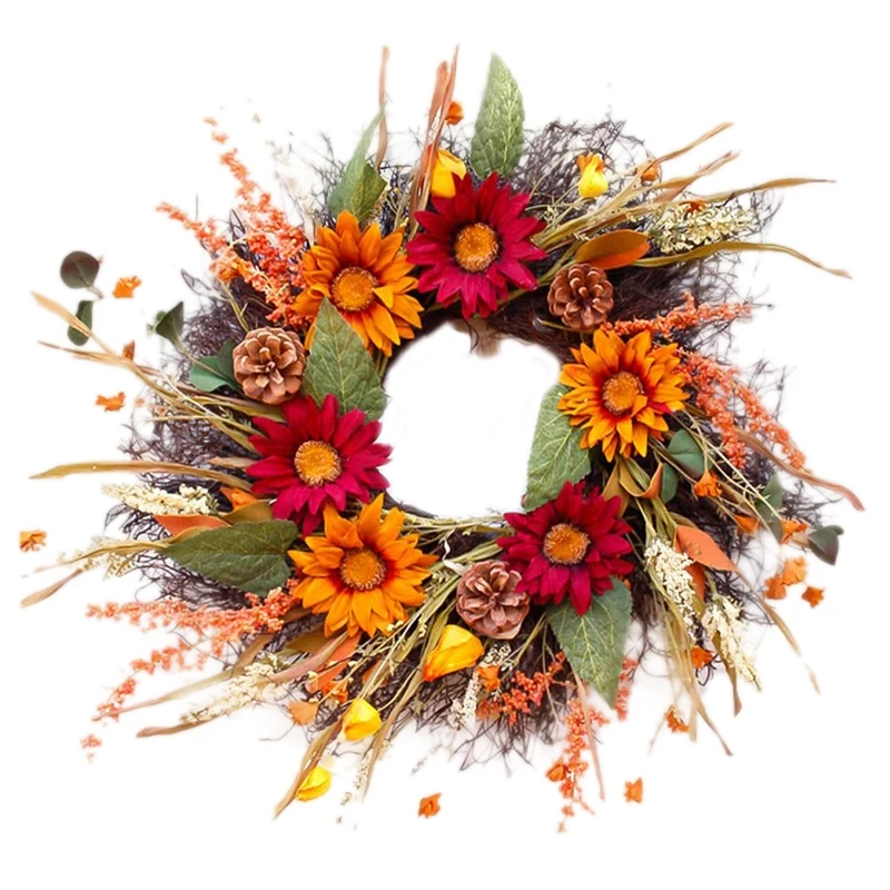 Christmas Artificial Wreath Sunflower Branches Pine Cone For Autumn Thanksgiving Day Front Door Wall Hanging Decoration
Christmas Artificial Wreath Sunflower Branches Pine Cone For Autumn Thanksgiving Day Front Door Wall Hanging Decoration
