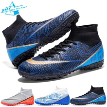 Football Shoes Men TF/FG New Listing Blue High-top Antiskid Outdoor Football Boots Kids Student Indoor Soccer Training Sneakers
