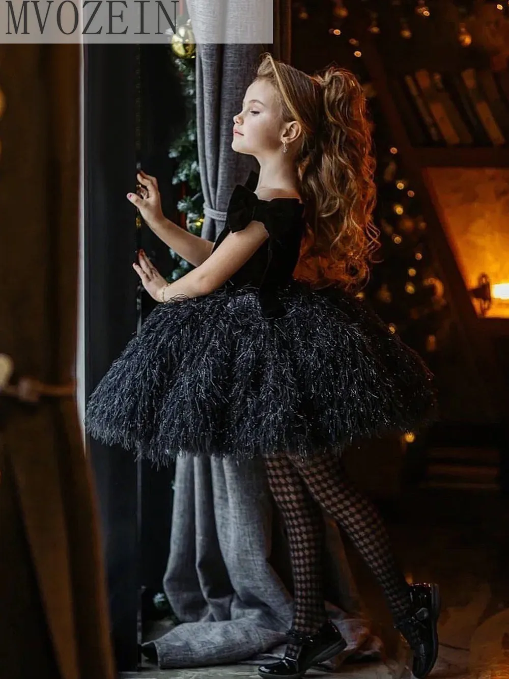 

Mvozein Puffy Feather Princess Dress Black Girl Party Dresses Flower Girl Dresses Cute Baby Girl Dress First Communion