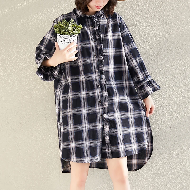 SuperAen 2022 Plus Size Cotton and Linen Plaid Flare Sleeve Irregular Split Hem Turn Down Collar Shirt Women
SuperAen 2022 Plus Size Cotton and Linen Plaid Flare Sleeve Irregular Split Hem Turn Down Collar Shirt Women