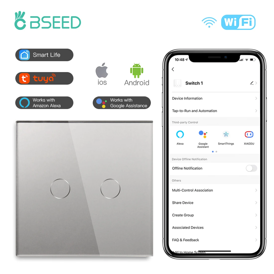 BSEED Сенсорные выключатели Wi-Fi 1/2/3 Gang
BSEED Сенсорные выключатели Wi-Fi 1/2/3 Gang