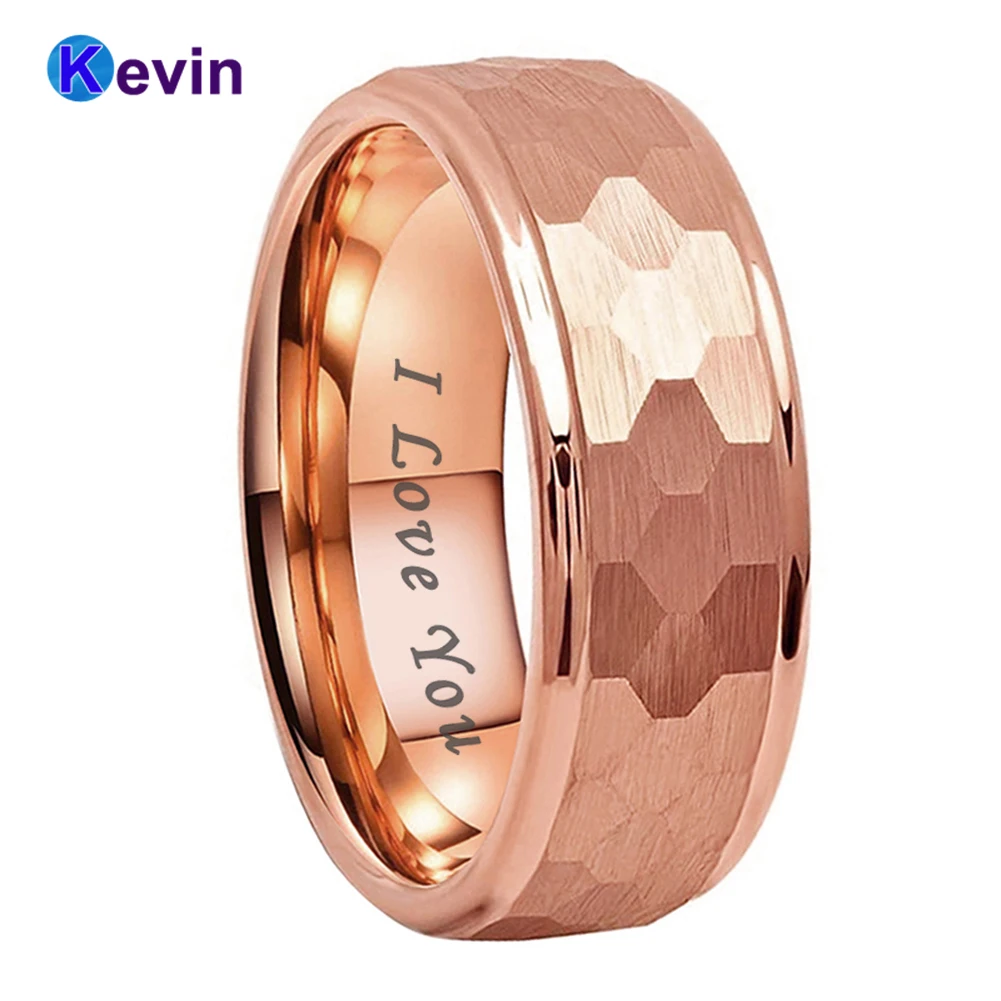 6mm 8mm Rose Gold Tungsten Carbide Men Women Hammered Fashion Jewelry Wedding Rings Brushed I Love You Engraved Comfort Fit
6mm 8mm Rose Gold Tungsten Carbide Men Women Hammered Fashion Jewelry Wedding Rings Brushed I Love You Engraved Comfort Fit