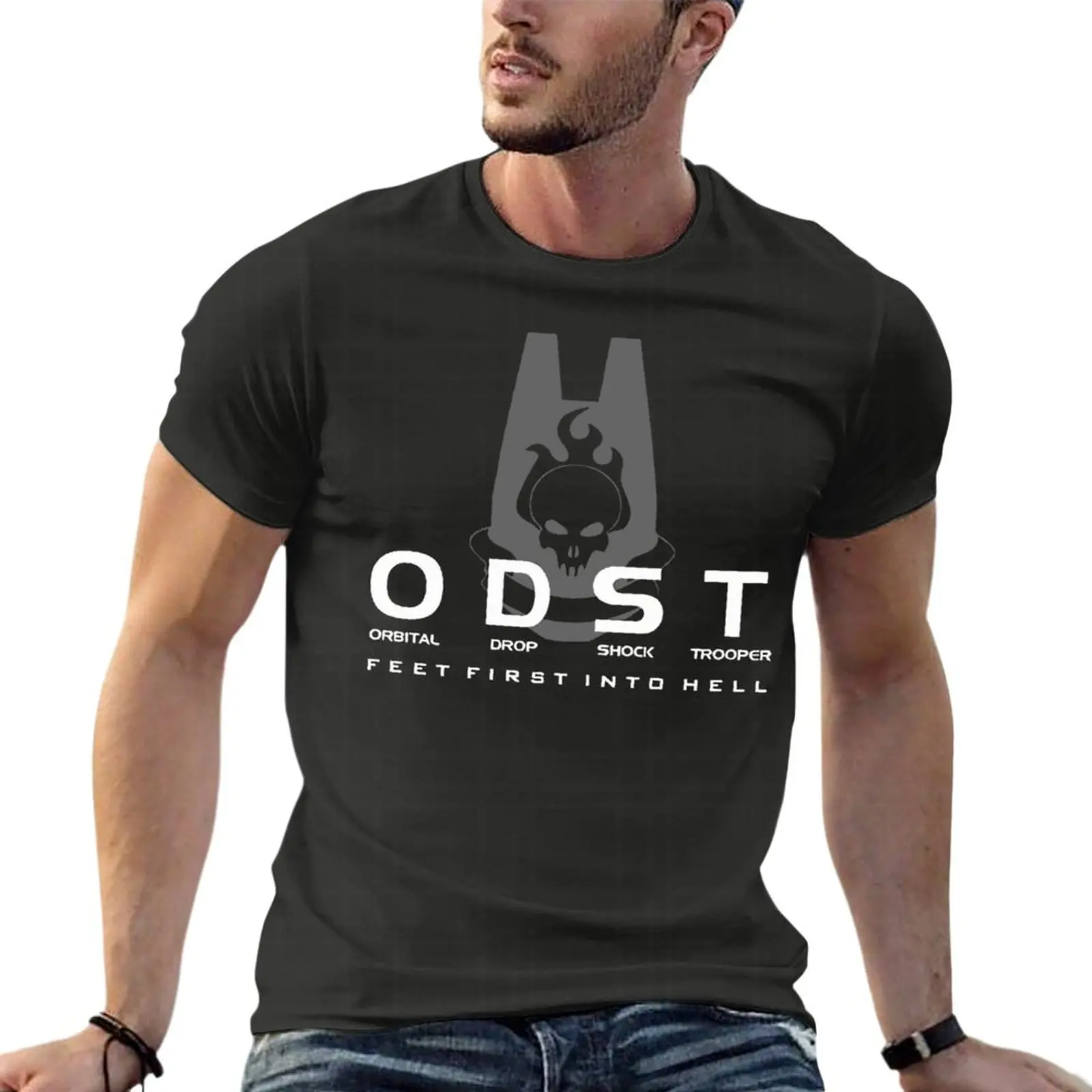 

Holo Odst Logo Ond Motto Oversize T-Shirt For Mens Clothing Short Sleeve Streetwear Plus Size Top Tee