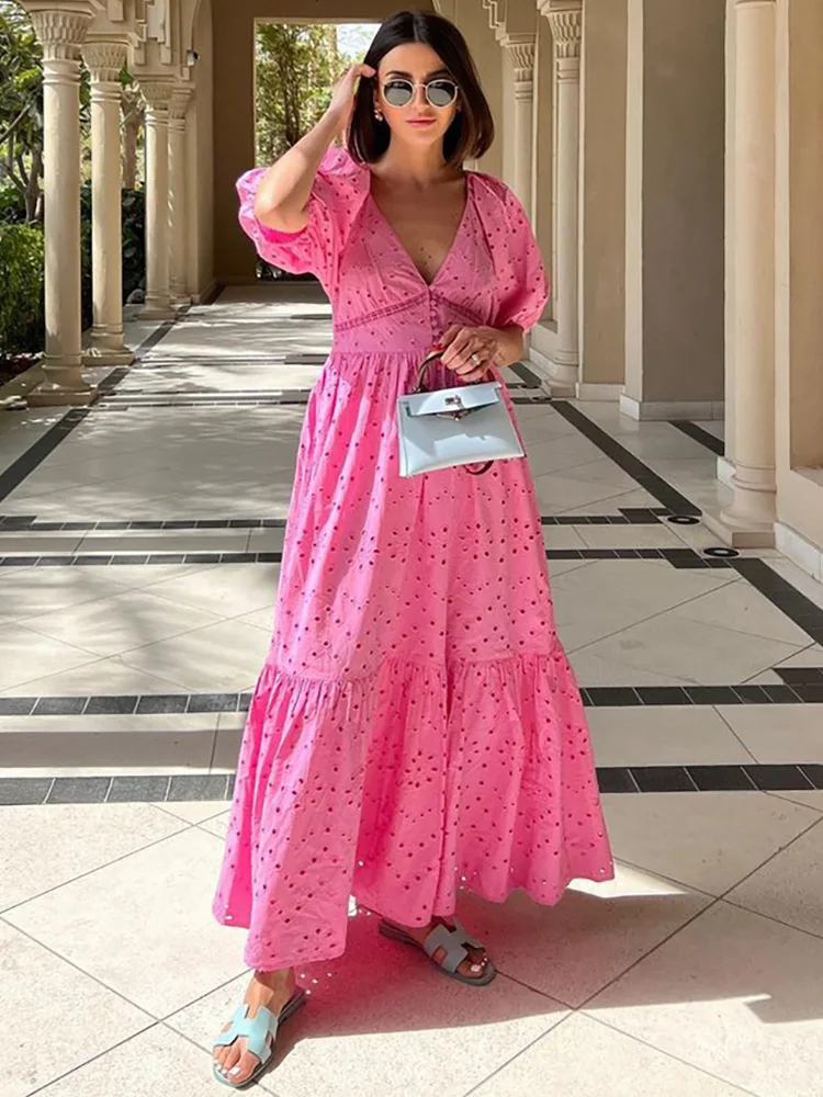 Summer Dresses 2022 Fashion Women Cutwork Embroidery Dress With Buttons V Neck Short Puff Sleeve Beach Style Vacation Midi Dress
Summer Dresses 2022 Fashion Women Cutwork Embroidery Dress With Buttons V Neck Short Puff Sleeve Beach Style Vacation Midi Dress