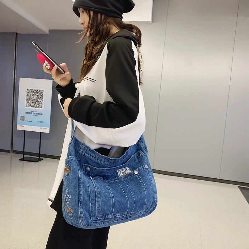 Zipper Denim Women's Bag Jeans Shoulder Cross Bag Multiple Pockets Eco Bag Korean Messenger Bags Y2K University Book Handbag INS
Zipper Denim Women's Bag Jeans Shoulder Cross Bag Multiple Pockets Eco Bag Korean Messenger Bags Y2K University Book Handbag INS