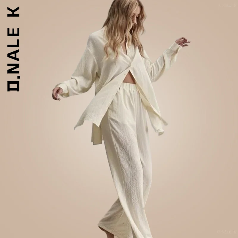 D.Nale K New Women Set Chic Women's Suit Simple Long Pants Women's Tracksuit Elegant LapelTwo Piece Sets Soft Vintage Female
D.Nale K New Women Set Chic Women's Suit Simple Long Pants Women's Tracksuit Elegant LapelTwo Piece Sets Soft Vintage Female