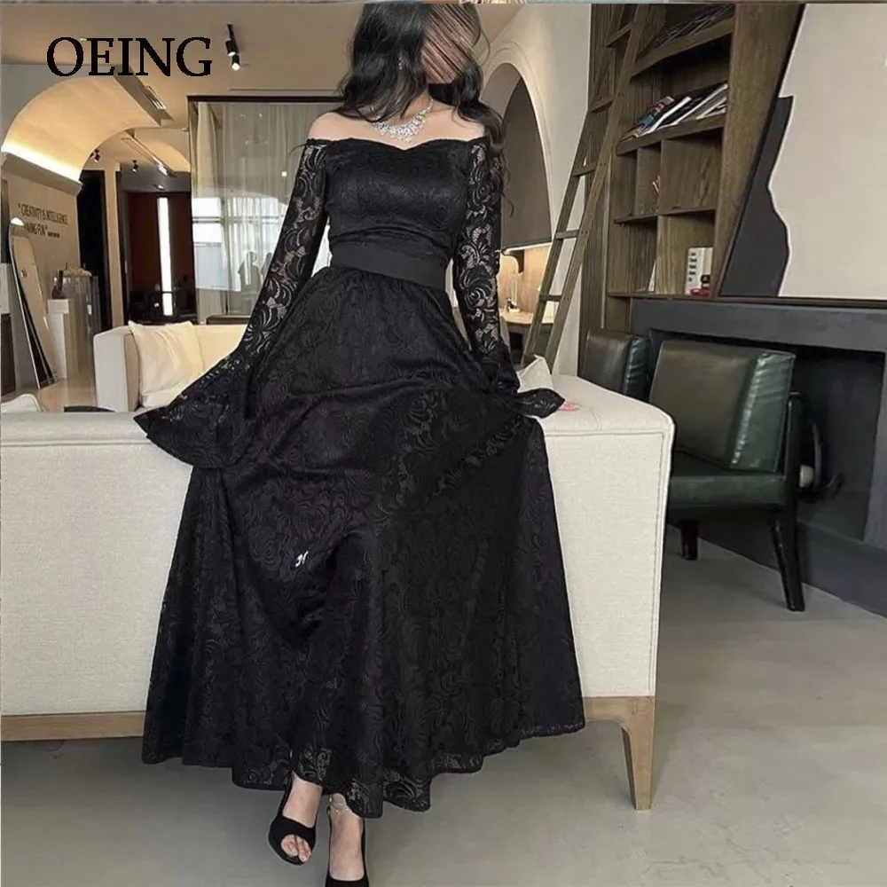 OEING Chic Black Lace Off The Shoulder Prom Dresses Saudi Arabia Long Sleeves Evening Dress Formal Occasion Vestidos De Fiesta
OEING Chic Black Lace Off The Shoulder Prom Dresses Saudi Arabia Long Sleeves Evening Dress Formal Occasion Vestidos De Fiesta