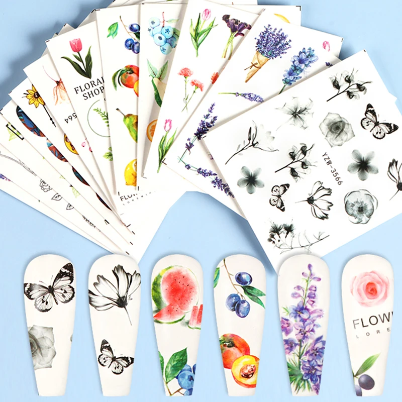 12Pcs Flower Fruit Water Transfer Slider Mix Nail Sticker Set For Nail Art Decorations Various Styles Decals Summer Nail Designs
12Pcs Flower Fruit Water Transfer Slider Mix Nail Sticker Set For Nail Art Decorations Various Styles Decals Summer Nail Designs