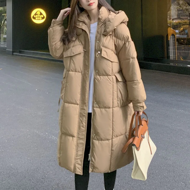 

Толстая Женская зимняя длинная пуховая куртка выше колена, Женская свободная зимняя куртка с капюшоном, женская одежда, Женское пальто, новая верхняя одежда