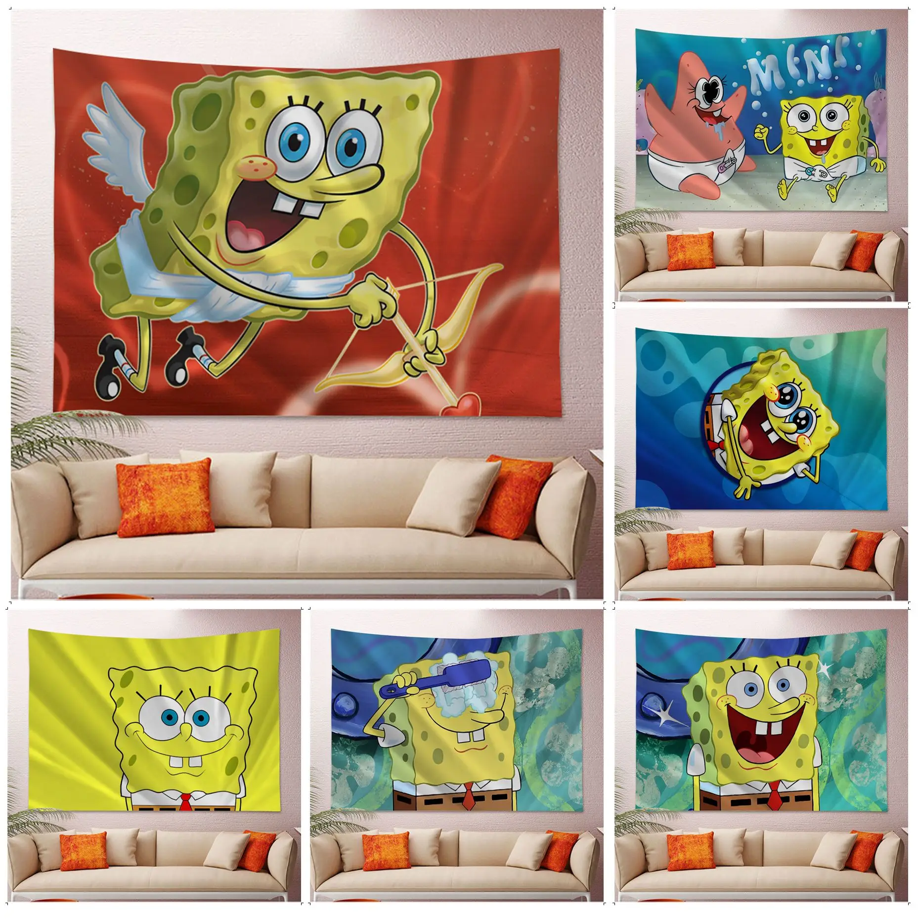 

S-SpongeBobs Printed Large Wall Tapestry Art Science Fiction Room Home Decor Japanese Tapestry