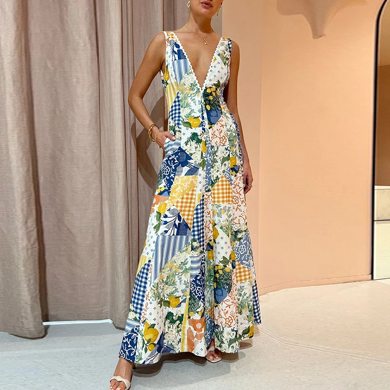 Summer Slim Pockets Evening Dress Luxury Women Sleeveless Backless Loose Maxi Dress Sexy Ladies Deep V-neck Graphic Party Dress
Summer Slim Pockets Evening Dress Luxury Women Sleeveless Backless Loose Maxi Dress Sexy Ladies Deep V-neck Graphic Party Dress