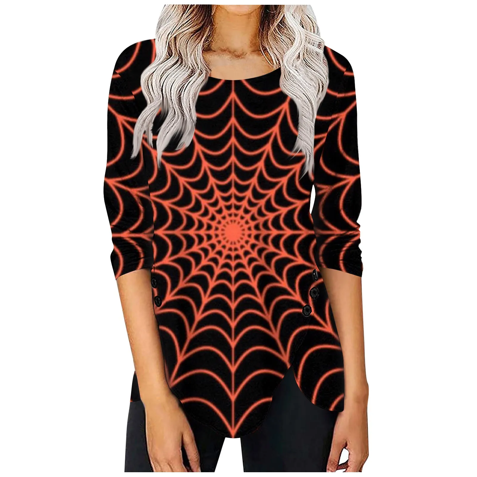 Elegant T-Shirt Woman Fashionable Halloween Spider Net Printed Slim Comfortable Blouse Sale Stylish And Fashion Design Camisetas 
Elegant T-Shirt Woman Fashionable Halloween Spider Net Printed Slim Comfortable Blouse Sale Stylish And Fashion Design Camisetas