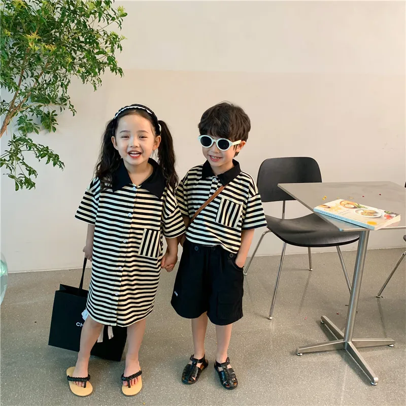 Summer casual striped Siblings clothes gilrs cotton loose single-breasted dress boys casual T shirts
Summer casual striped Siblings clothes gilrs cotton loose single-breasted dress boys casual T shirts