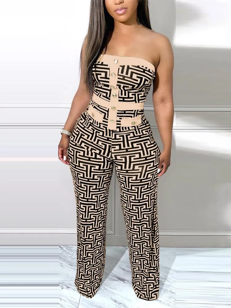 One Fashion Casual Pieces for Women Tracksuits Elegant Geometric Print Button Decor Tube Jumpsuit Sets Outifits 2023 Autumn Suit
One Fashion Casual Pieces for Women Tracksuits Elegant Geometric Print Button Decor Tube Jumpsuit Sets Outifits 2023 Autumn Suit