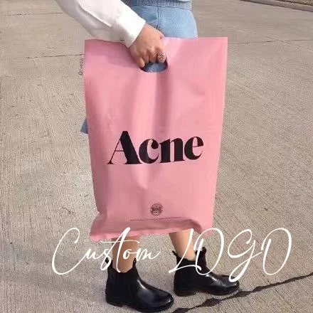 Promotional boutique black pink custom die cut handle gift plastic shopping bags for clothes with logo 
Promotional boutique black pink custom die cut handle gift plastic shopping bags for clothes with logo