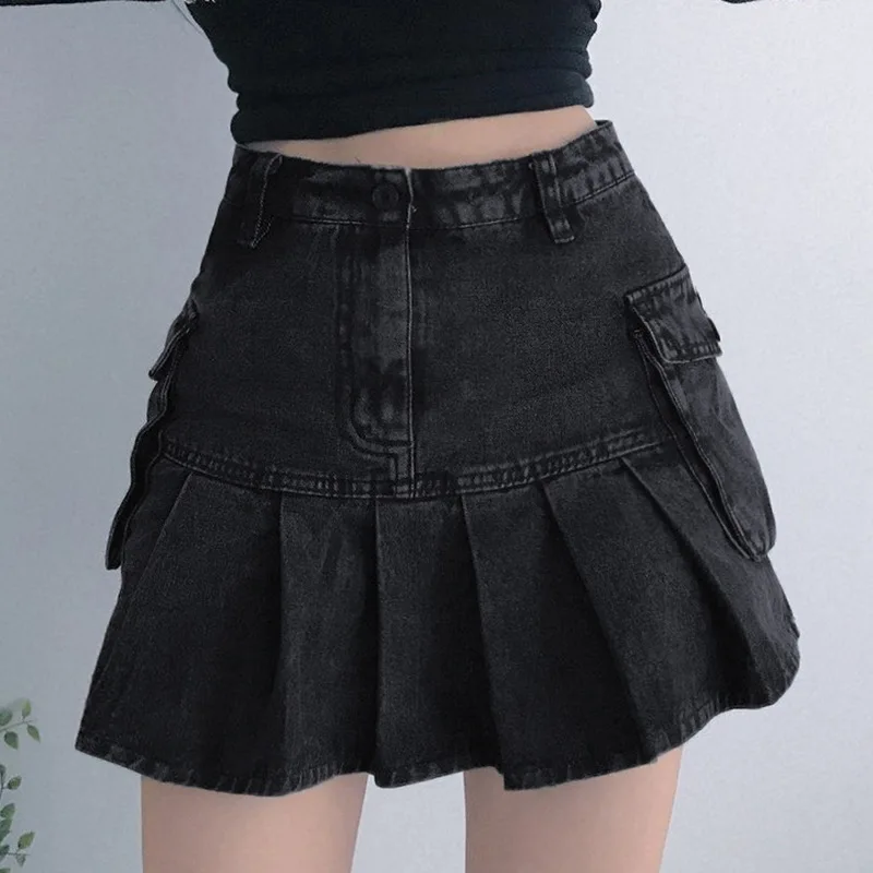 Black Skirt New Women's Wear High Waist Thin Denim Pocket A-line Pleated Skirt Short Skirts 2022 European American
Black Skirt New Women's Wear High Waist Thin Denim Pocket A-line Pleated Skirt Short Skirts 2022 European American