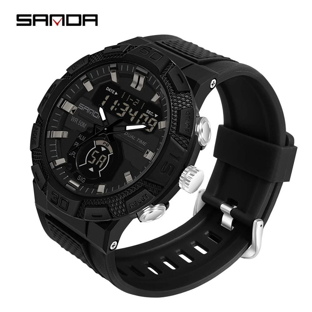 SANDA New Men's Watches Sports Military Dual Display Wristwatch 50M Waterproof Quartz Digital LED Watch Relogio Masculino 3087
SANDA New Men's Watches Sports Military Dual Display Wristwatch 50M Waterproof Quartz Digital LED Watch Relogio Masculino 3087