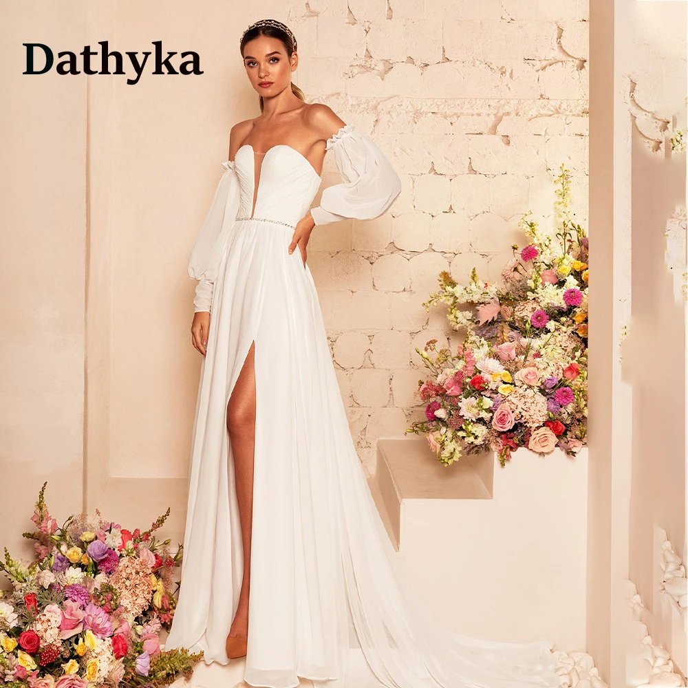 Dathyka Elegant High V-Neck Wedding Dress For Mariages Off The Shoulder Strapless Side Slit Wedding Gown For Bride Customized
Dathyka Elegant High V-Neck Wedding Dress For Mariages Off The Shoulder Strapless Side Slit Wedding Gown For Bride Customized