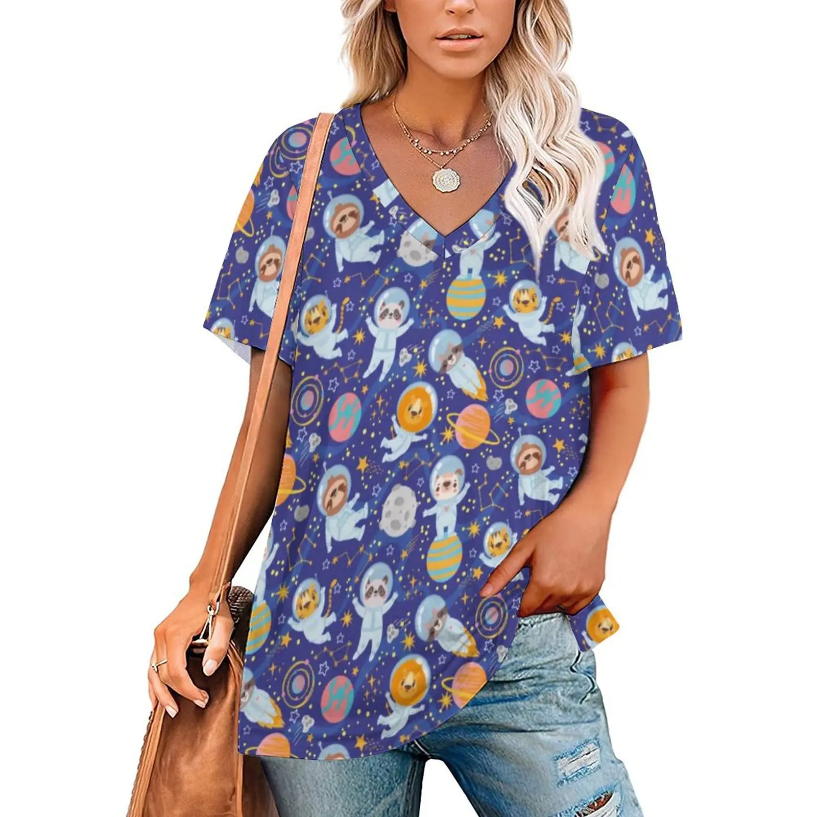 Cartoon Sloths Print T Shirt Cool Space Animals Pretty T Shirts V Neck Short Sleeve Tops Woman Street Fashion Tees Big Size 4XL
Cartoon Sloths Print T Shirt Cool Space Animals Pretty T Shirts V Neck Short Sleeve Tops Woman Street Fashion Tees Big Size 4XL