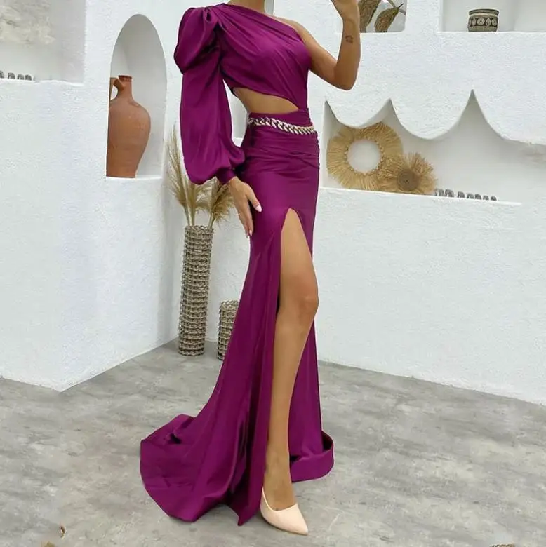 Women's Elegant Formal Dress 2023 Asymmetric Oblique Shoulder Puff Long Sleeve Waistless Sexy High Slit Long Party Evening Dress
Women's Elegant Formal Dress 2023 Asymmetric Oblique Shoulder Puff Long Sleeve Waistless Sexy High Slit Long Party Evening Dress