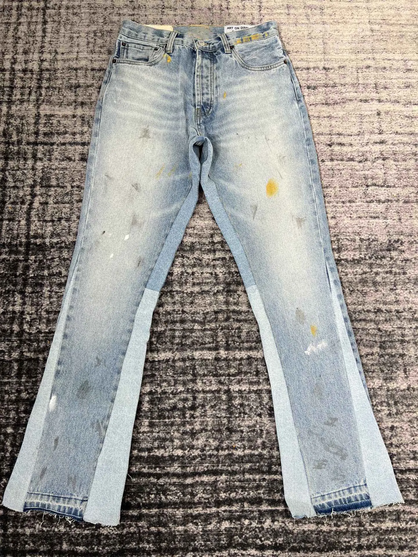 

men random oil paints dirty distressed boot cut jean