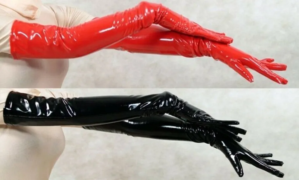 Перчатки Glossy из материала Wetlook выше локтя, черный, M 0T-00011966 - Erolanta - Перчатки, манжеты, наручники, браслеты - Купить