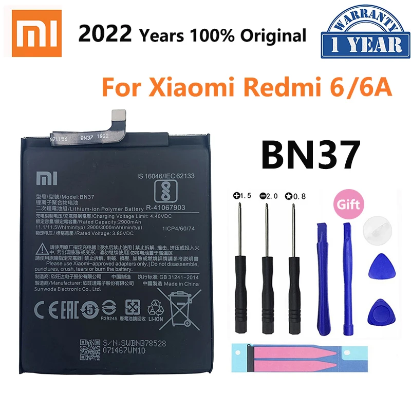 100% Оригинальный аккумулятор Xiao mi BN37 3000 мАч для Xiaomi Redmi 6 Redmi6 6A высококачественные