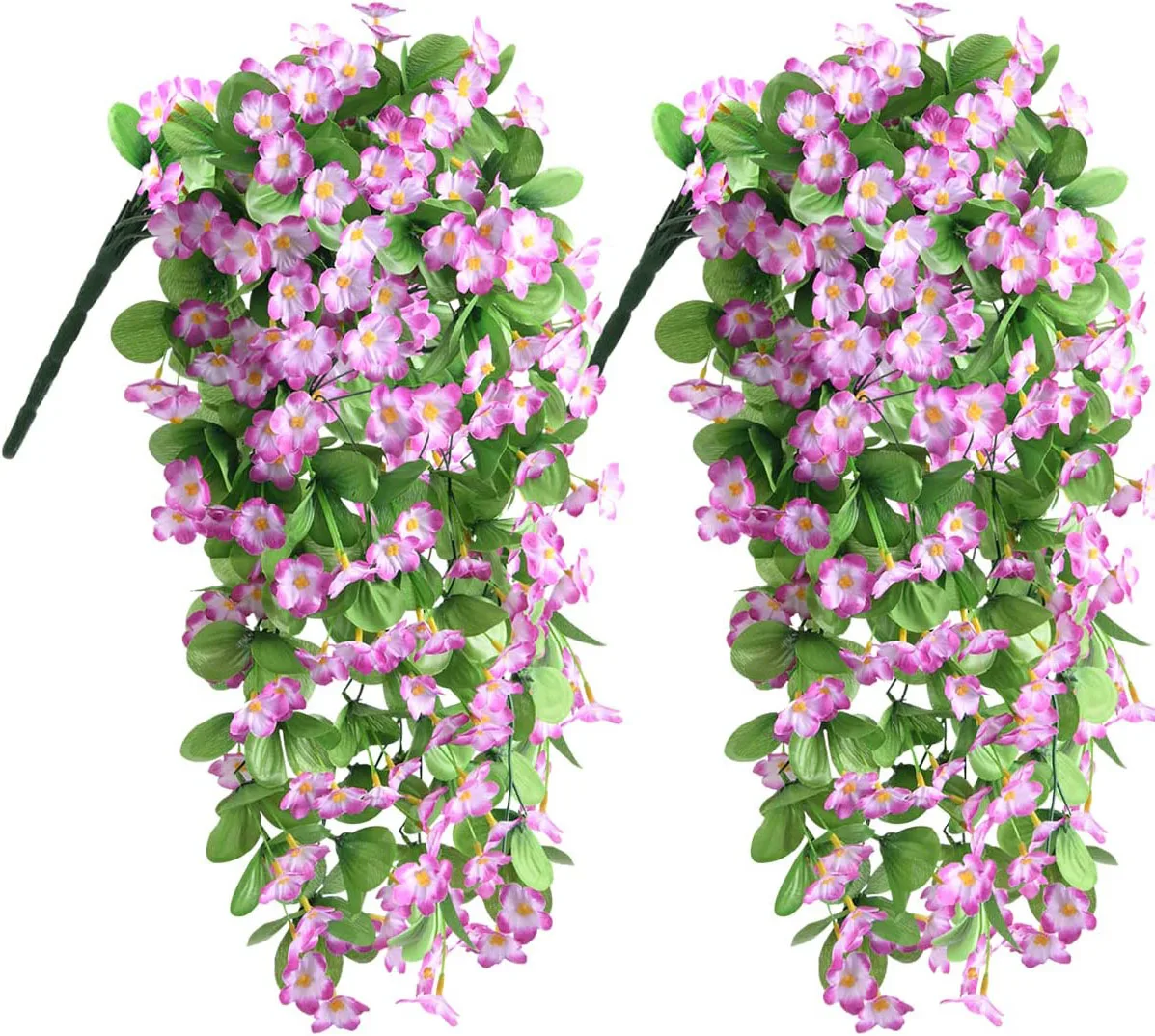 

2pcs Pink Purple Artificial Hanging Flowers Fake Hanging Plants Orchid Flower Bouquet for Wall Home Room Garden Wedding Outdoor