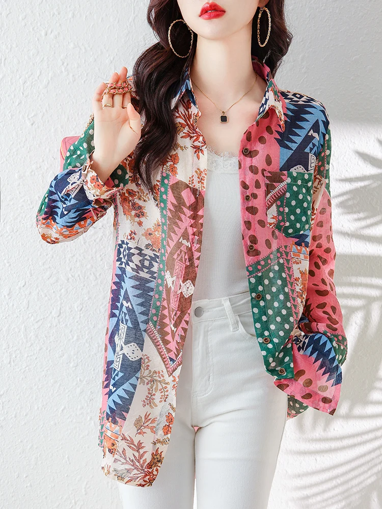 Summer 2023 New Thin Silk Linen Print Long Sleeve Loose Women's Shirt Middle-aged Mothers Sunscreen Shirt Hot Selling Tops T306
Summer 2023 New Thin Silk Linen Print Long Sleeve Loose Women's Shirt Middle-aged Mothers Sunscreen Shirt Hot Selling Tops T306