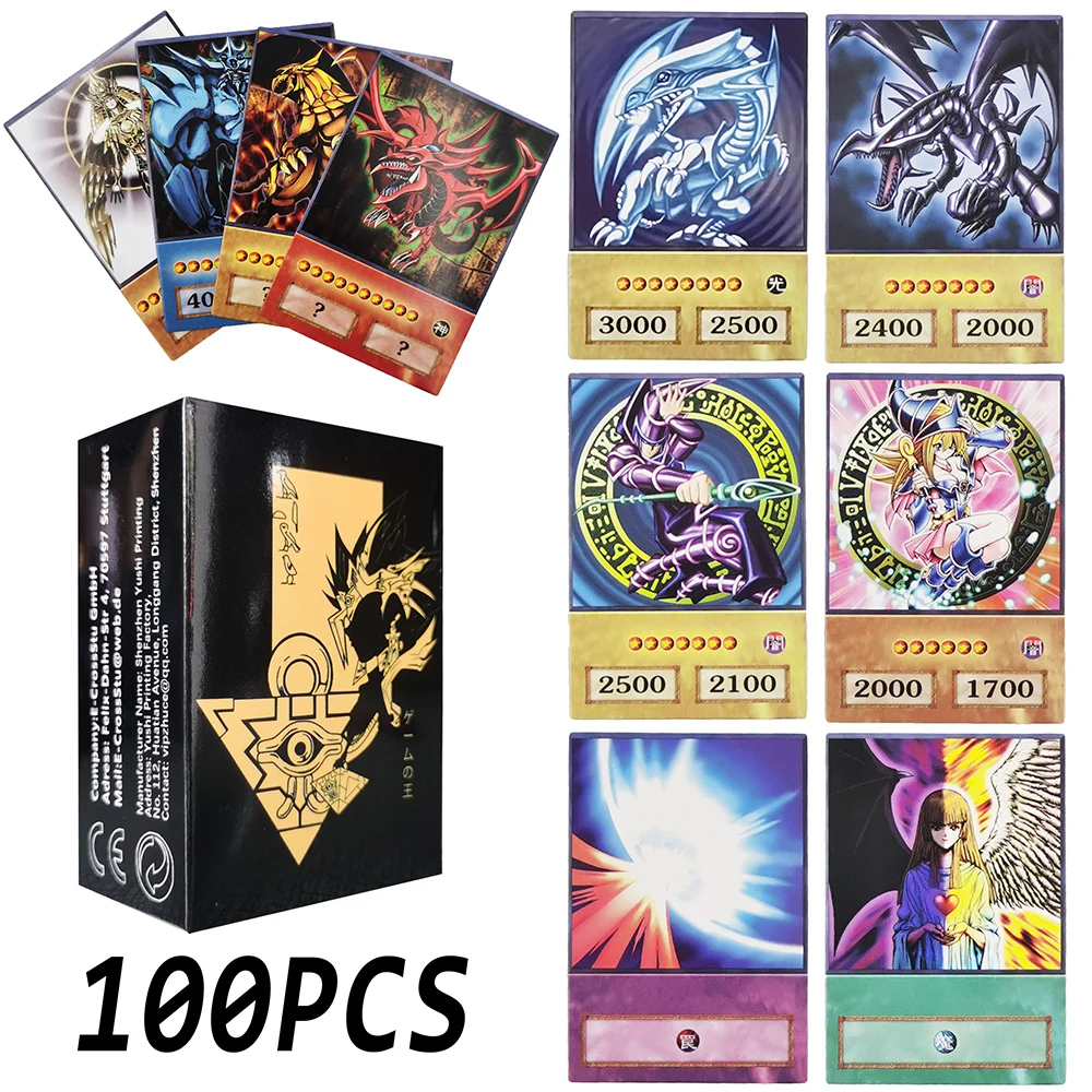 

100pcs English Yu-Gi-Oh Anime Style Blue Eyes Dark Magician Exodia Obelisk Slifer Ra Yugioh DM Classic Proxy DIY Card Kids Gift