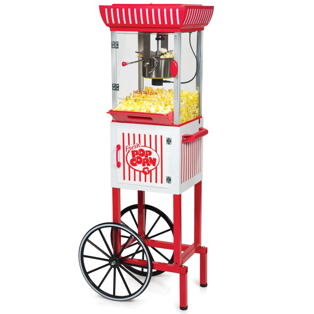 

Nostalgia 2.5 oz Popcorn and Concession Cart, Makes 10 Cups, 48 in Tall, Red/White, PC25RW