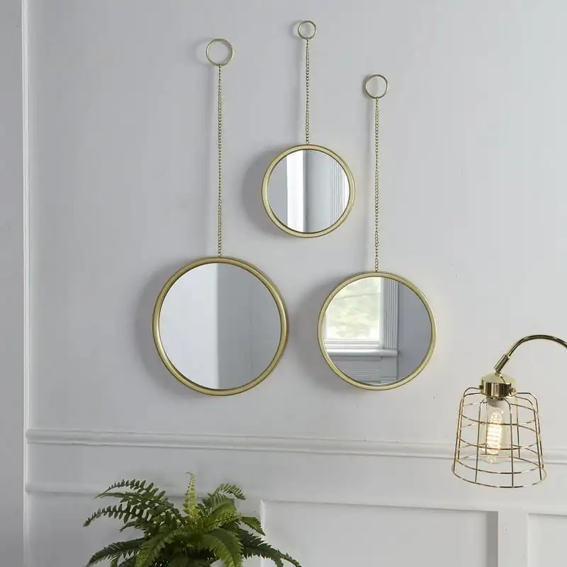

Настенный декор, 3 предмета, круглый золотой настенный набор зеркал для акцента, настольное зеркало, зеркало для тела, зеркала круглой формы для уборки, витражное стекло Mi