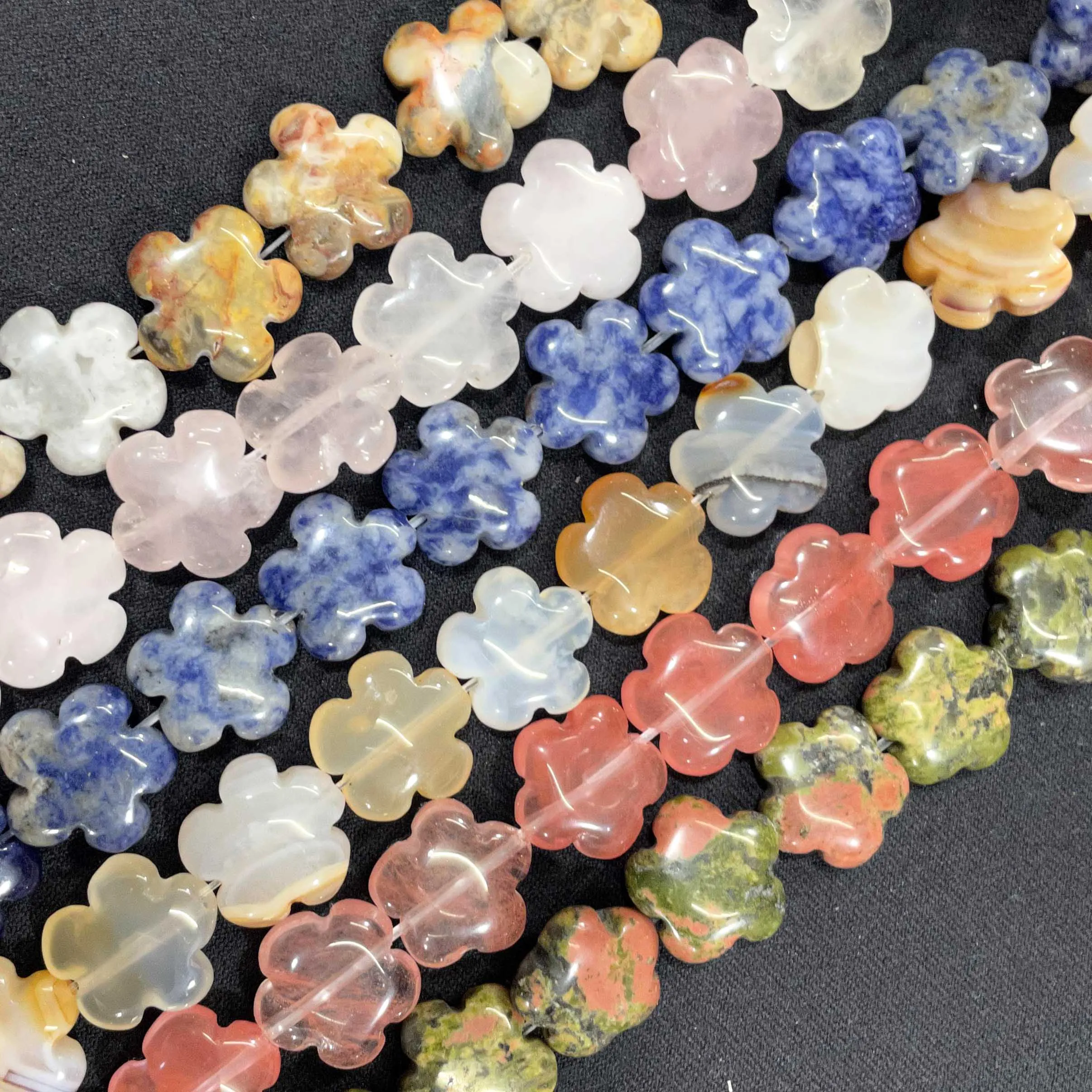

Natural Plum Blossom Shape Agates Amazonite Jades Quartz Gem Stone Spacer Beads For Jewelry Making Diy Bracelet Necklace