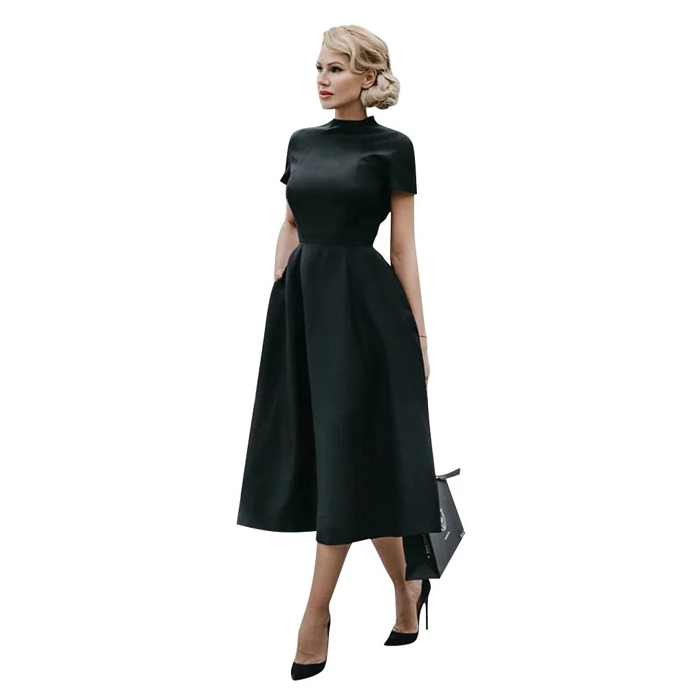 2022 Women Elegant Black Dress Half High Collar High Waist A-Line Dresses Slim Fit Midi Dress Office Lady Female Solid Vestidos
2022 Women Elegant Black Dress Half High Collar High Waist A-Line Dresses Slim Fit Midi Dress Office Lady Female Solid Vestidos