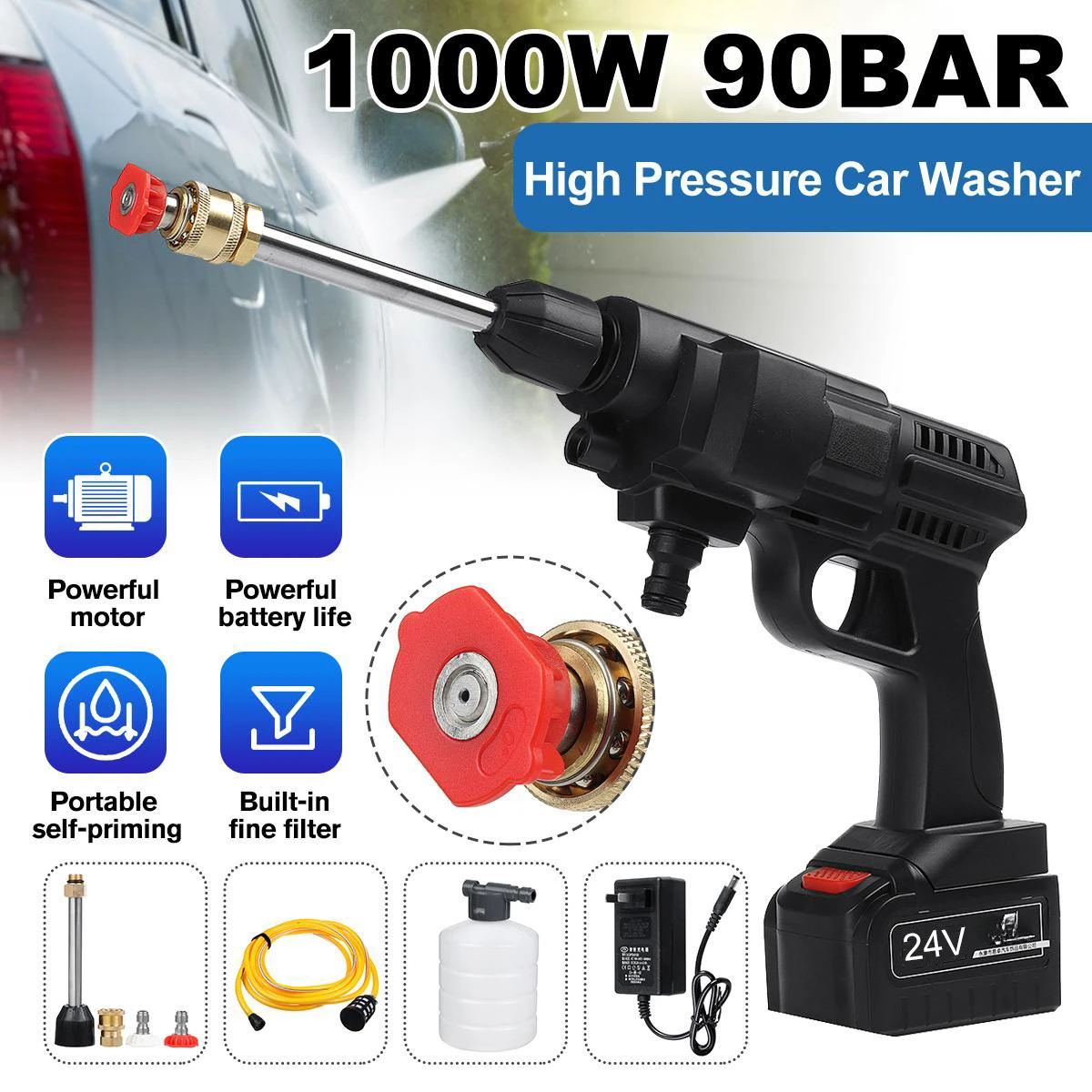 600W 100Bar 24V Wireless High-Pressure Car Washing Gun 30000mAh Battery Foam Generator Water Gun Cleaner Car Washing Machine
600W 100Bar 24V Wireless High-Pressure Car Washing Gun 30000mAh Battery Foam Generator Water Gun Cleaner Car Washing Machine