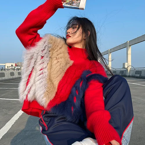 Luxury brand Fox Coats and Jackets Loose Knitted Sweater Autumn Winter Women Warm Clothes Real Fur Coat Patchwork Wool Sweaters
Luxury brand Fox Coats and Jackets Loose Knitted Sweater Autumn Winter Women Warm Clothes Real Fur Coat Patchwork Wool Sweaters