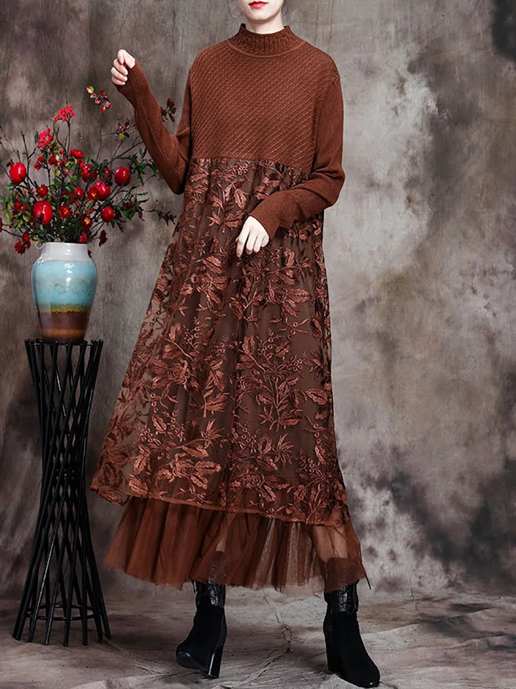 Balonimo Knit Embroidery Dress Ladies Winter Autumn Exalted Long Sleeve Loose Floral Lace Patchwork Women Pullover Long Dress
Balonimo Knit Embroidery Dress Ladies Winter Autumn Exalted Long Sleeve Loose Floral Lace Patchwork Women Pullover Long Dress