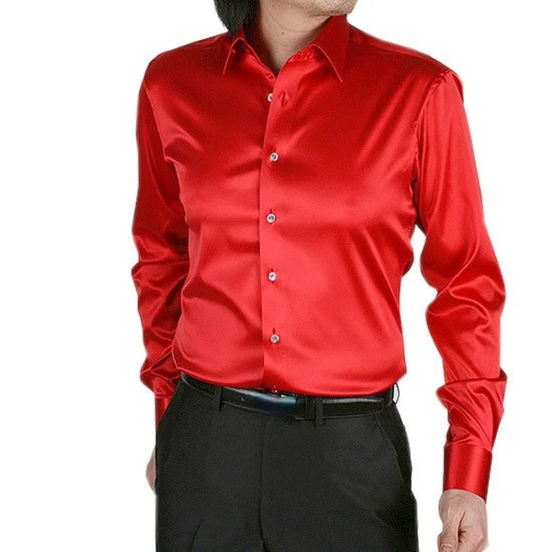 Pure Color Simulation Silk Satin Shiny Men's Shirts Stretch Long Sleeves Slim Loose Casual Social Shirt Mens Shirts
Pure Color Simulation Silk Satin Shiny Men's Shirts Stretch Long Sleeves Slim Loose Casual Social Shirt Mens Shirts