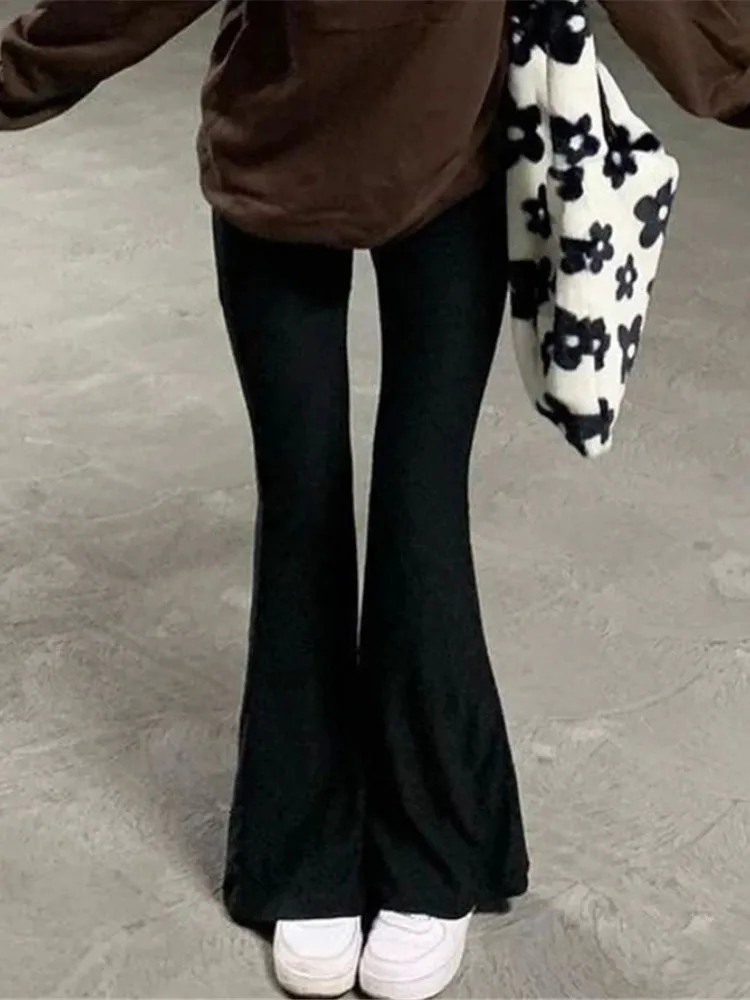 Flared Pants Women Vintage Streetwear Boot Cut Pants Female High Waist Black Solid Skinny Trousers Women Fashion Bottoms
Flared Pants Women Vintage Streetwear Boot Cut Pants Female High Waist Black Solid Skinny Trousers Women Fashion Bottoms
