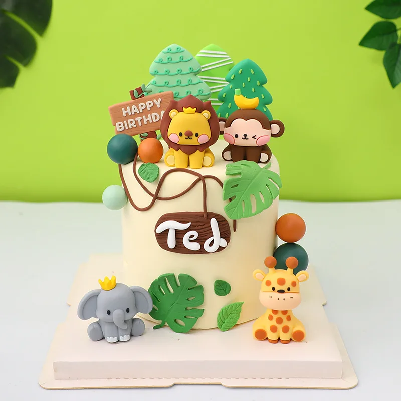 

Forest Animal Cake Toppers Jungle Safari Lion Elephant Giraffe Monkey Cake Decoration Kid Gift Birthday Party Baby Shower Supply