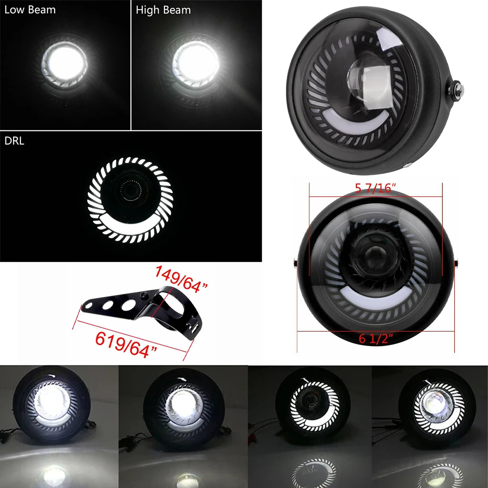 

Motorcycle Headlight LED Round Head Lamp Spiral Side Mount Bracket for Choppers Cafe Racer Bobber 6.5" Headlamp Faro Moto Parts
