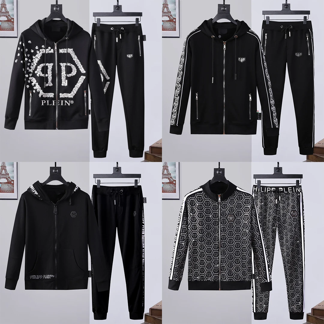 

New Fashion Special QP-philipp Men 2 Piece Diamond Sportswear Hoodie Set Plein Skull Hip Hop Hoodies+Pant Suit Cotton Tracksuits