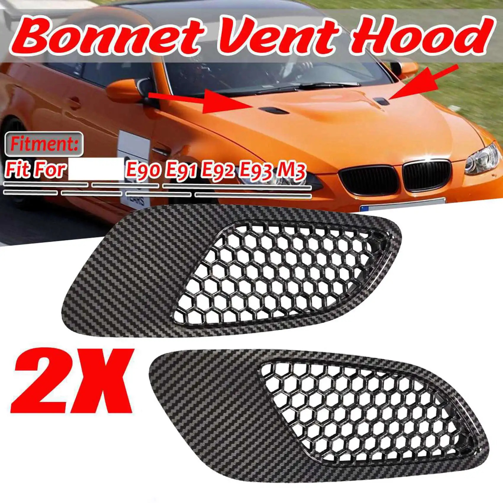 2PCS Engine Hood Vent Louvers Air Scoop Bonnet Vent Cover For-BMW E90 E91 E92 E93 M3, Carbon Fiber Pattern
2PCS Engine Hood Vent Louvers Air Scoop Bonnet Vent Cover For-BMW E90 E91 E92 E93 M3, Carbon Fiber Pattern