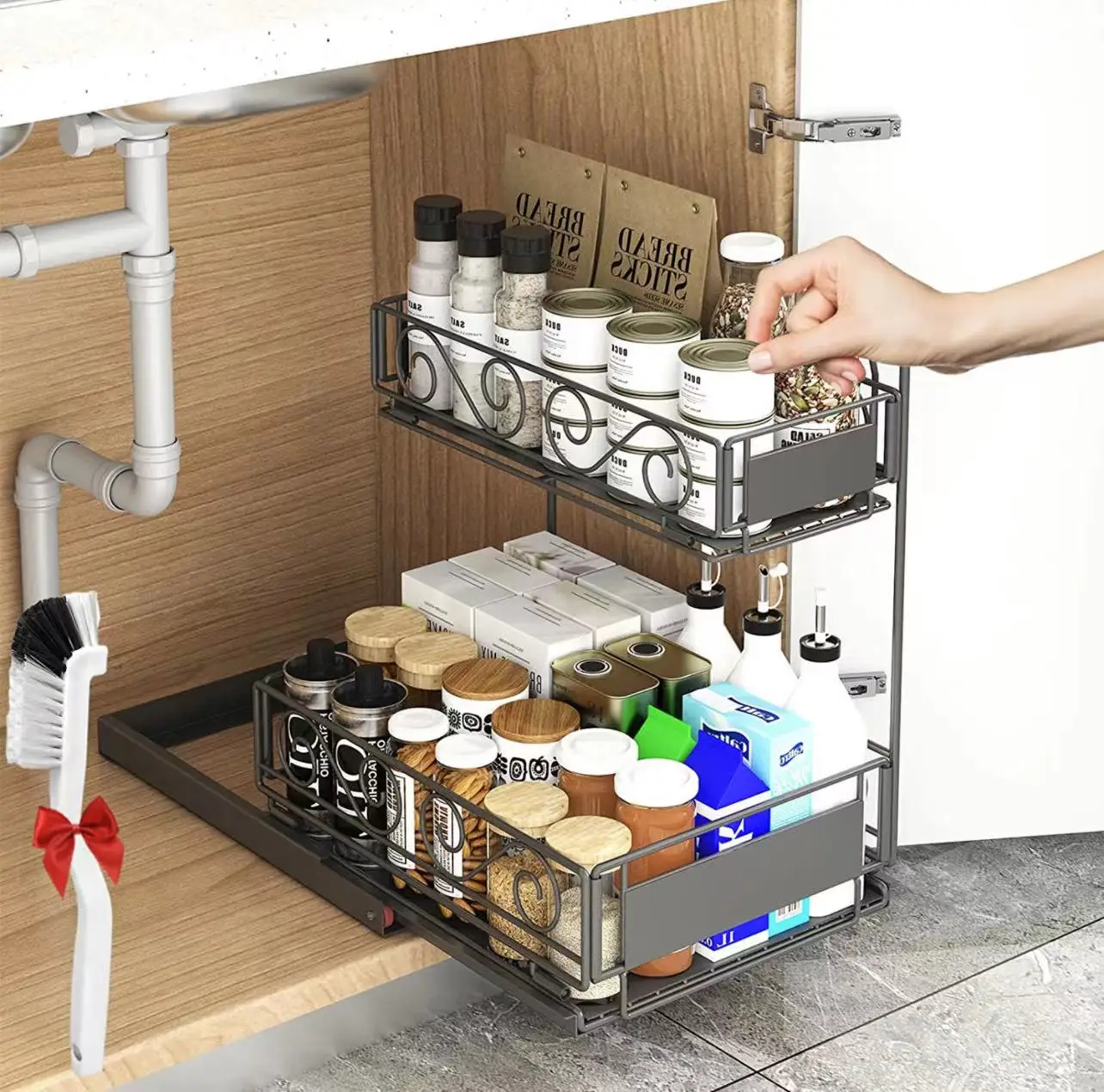Two Layer Pull-Out Type Storage Carbon Steel Rack Box Under Bathroom Kitchen Sink Multifunctional Cabinet Drawer with Pulleys
Two Layer Pull-Out Type Storage Carbon Steel Rack Box Under Bathroom Kitchen Sink Multifunctional Cabinet Drawer with Pulleys